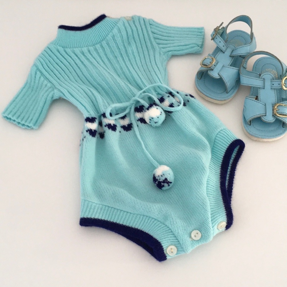 Marshall Fields Vintage Short Sleeve Baby Boy Sweater Romper Size 6-9 Months